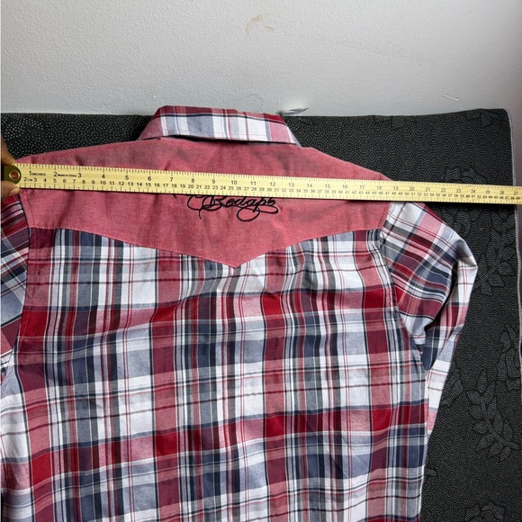 Men's Red and Blue Plaid Casual Button Down Shirt - Picture 13 of 14